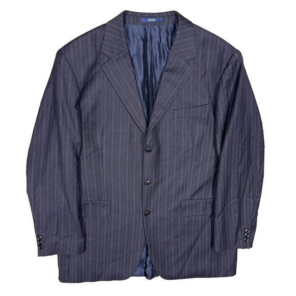 Kenzo Paris Blazer Striped Flannel Wool Sport Coat Navy Blue 3bt 44 R - Picture 1 of 9